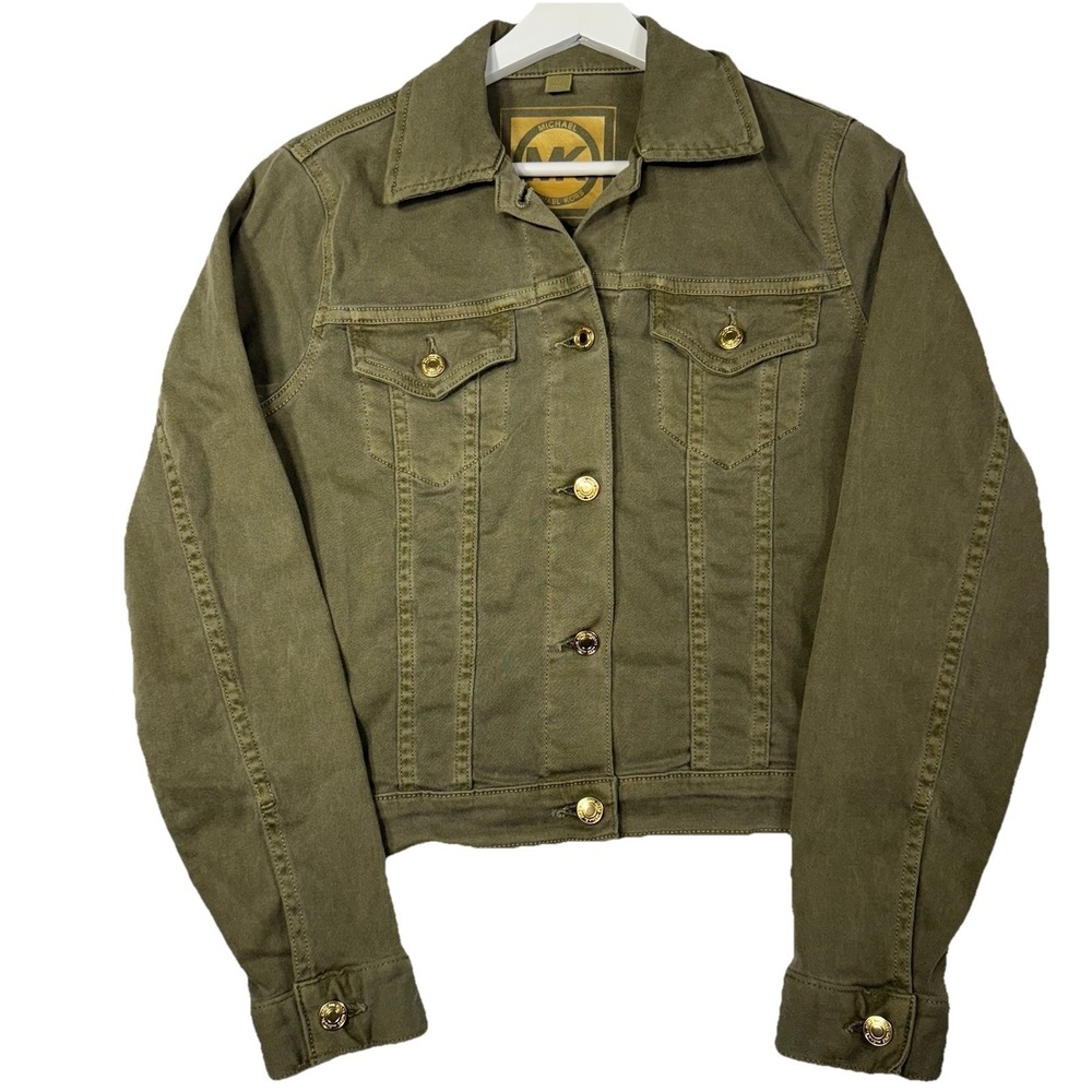 Michael Kors Womens Green Denim Jacket Streetwear Grunge Camper Cargo Utility M